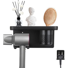 YOUNTHYE Hair Dryer Holder No Drilling Black Hair Dryer Holder Wall No Drilling Aluminium Hair Dryer Holder Multifunctional Hair Dryer Holder for Hotel, Bathroom, Barbershop 24 x 10 x 11 cm