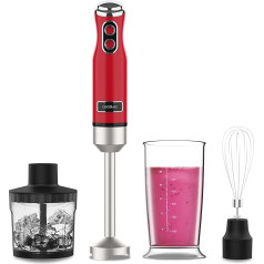 Cecotec Hand blender Power RetroRed 1200MAX Cream & Crush, Maximum Power 1200 W, CrossBlades Technology, 2 Speeds, Accessory Set, Dishwasher Safe, Splash Guard