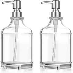 Soap Dispenser Refillable Glass Dispenser 2 Pieces Soap Dispenser Foam Dispenser for Dishwasher Liquid, Shampoo Lotion, Bathroom Worktop, Kitchen, Laundry Room, Office