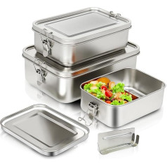 DEKELIY 304 Stainless Steel Bento Box 3 Pack Stainless Steel Containers with Lids, 100% Leak-Proof & Stackable Storage Metal Lunch Containers for Soup Salad Leftover