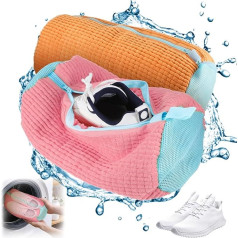 Shoe Wash Bag, Washing Machine, 2 Colour Combinations, Shoe Bag for Washing Machine, Multiple Colour Options, with Zip, Shoes, Laundry Bag for Trainers, Tennis Shoes (Rose + Orange)