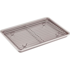 CHEFMADE Roasting Dish with Rack, 13 Inch Non-Stick Rectangular Flat Dish Sheet Pan with Wire Rack for Oven Baking, BBQ, Jelly Roll and Roasting (Champagne Gold)