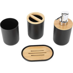 Hyuduo 4-Piece Bathroom Storage Set, Bathroom Organiser Set, Toothbrush Holder, Soap Dish, Lotion Dispenser and Cup (Black) Soap Dispenser