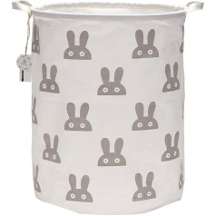 Sea Team 19.7 Inch Large Size Waterproof Coating Ramie Cotton Fabric Folding Laundry Basket Bucket Cylindrical Hessian Canvas Storage Basket with Stylish Grey Dot Design