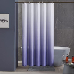 Furlinic Narrow Shower/Bathroom Curtain, Textile, Made of Polyester Fabric, Mould-Resistant, Water-Repellent, Washable, for Bathroom, Bathtub, White to Purple, 150 x 180 cm, with 10 Shower Rings