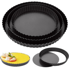 Oungy Pack of 3 Tart Tins with Lifting Base, 22/26/30 cm, Quiche Tin, Round, Cake Base, Baking Mould, Non-Stick Coated Tart Mould for Quiche, Tarts, Pie (Black)