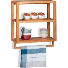 Relaxdays Bamboo Wall Shelf, 3 Shelves, Towel Rail, Shelf, Hanging Shelf for Kitchen and Bathroom, HBT 58.5 x 52 x 21 cm, Natural