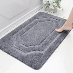 BEQHAUSE Bath Mat Non-Slip Soft Bath Mat Washable Fluffy Bathroom Rug Water Absorbent Bath Mat for Shower, Bath and Toilet, Grey, 60 x 90 cm