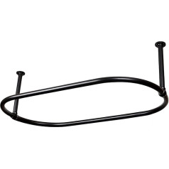 ZAMUNA Cast Iron Black Coated Curved Shower Curtain Rail with Curtain Rings 1100mm x 640mm