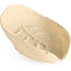 Umlaca Ceramic Soap Dish, Self-Draining Soap Holder, Leaf Shape Soap Dish, Bar Soap Holder, Soap Dish, Suitable for Kitchen, Sink, Bathroom, Shower (Apricot with Speckles)