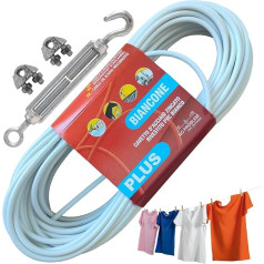 parpyon® Outdoor Washing Line 10m x Diameter 4.5mm Heavy Duty Outdoor Washing Line Made in Italy Coated Steel Cable (Wire Plus + Kit, 10m)