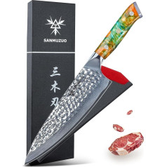 SANMUZUO 20 cm Chef's Knife - Professional Kitchen Knife - Hammered Damascus Steel and Resin Handle - YAO Series Damascus Knife