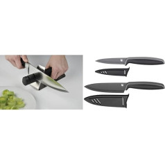 WMF Gourmet Knife Sharpener Ceramic Discs, 2 Levels & Touch Knife Set 2 Pieces, Kitchen Knife with Protective Cover, Special Blade Steel Non-Stick Coating, Sharp, Chef's Knife, Vegetable Knife, Black