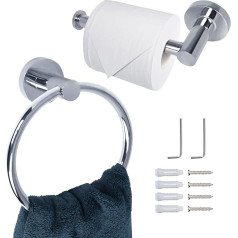 MEGAVOW 2 Piece Towel Ring and Toilet Roll Holder Set - Wall Mounted Stainless Steel Bathroom Accessory Set