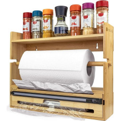 naturlik 4-in-1 Foil Cutter: Cling Film Dispenser, Kitchen Roll Holder, Aluminium Foil Dispenser & Spice Rack - Premium Wall Roll Holder for Kitchen