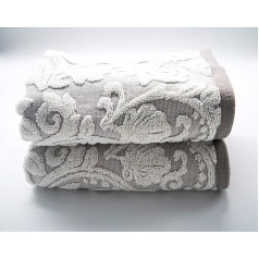 Lex's Linens 2 x Jacquard Floral Hand Towels Smokey Beige