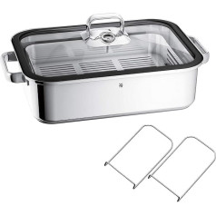 WMF Vitalis aroma steamer / roaster, with glass lid with silicone rim, cooking thermometer, cooking tray, Cromargan stainless steel, suitable for induction, 41 x 27 x 10 cm, 6.5l