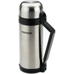 Pioneer Vacuum Insulated Leakproof Flask with 2 Cups and Retractable Handle, Stainless Steel, 1500 ml