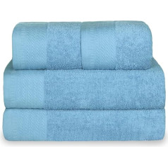 MERCURY TEXTIL - 100% Cotton 500gsm Towel Set Ideal for Bath and Pool Durable, Soft and Absorbent (2 Bathroom + 2 Hands, Sky Blue)