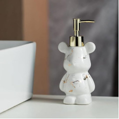 Small Bathroom Soap Dispenser with Pump, Cute Bear Shape Design, Ceramic Liquid Soap Dispenser (Marbled White)