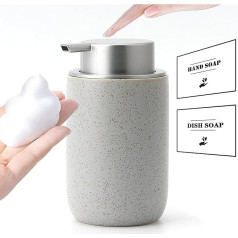 GIRLUFO Foam Soap Dispenser, Grey Hand Soap Dispenser for Kitchen Sink, Bathroom, Ceramic Soap Dispenser with Silver Pump, Facial Cleanser, 326 ml