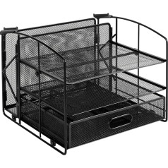 Amazon Basics Rectangular Desk Organiser 3 Shelves with Drawer and Hanging File Black