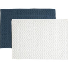 Chakra Pack of 2 Bath Mat, 100% Cotton, 50 x 70 cm, Ultra Absorbent Bathroom Rug Set, Soft & Durable Bath Mat, Machine Washable Bathroom Mat, Bath Mat Set, 2 Pieces, White/Navy Blue