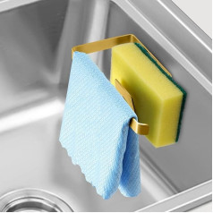 GAViA Sponge Holder Kitchen Dish Sponge Holder Self-Adhesive Kitchen Organiser Dish Cloth Holder 304 Stainless Steel Kitchen Drain Shelf Sink Caddy Storage Organiser Aid Brushed Gold