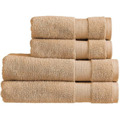 Christy Refresh Brown Towel Set | Set of 4 | 2 Baths and 2 Hands | Quick Drying | Tone and Stylish | Soft Absorbent Bath Towels | 100% Cotton 550gsm | Machine Washable | Chai Latte