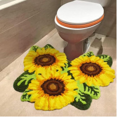 USTIDE Sunflower Bathroom Rug,Pedestal Rug,U Shape Bath Mat,Soft Plush Bath Rug,Water Absorbent (70x60cm)