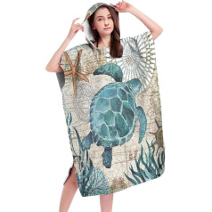 JORAKI Beach Towel Poncho, Surf Poncho Women Men Microfibre Towel Poncho Adult Ocean Animal Print Bath Towels Bath Poncho with Hood Changing Aid Quick Drying Bathrobe Bath Towel