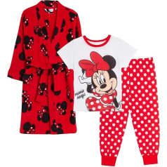 Disney Girls Minnie Mouse Dressing Gown and Pyjamas Set for Kids Matching 3-Piece Nightwear Bath Robe and Pjs For Girls Bathrobe