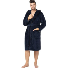 Envie Cuddly and Modern Men's Microfibre Super Fluffy Bathrobe with Hood, Pockets & Tie, Made in the EU, Navy Black, Size XL/XXL, Navy black