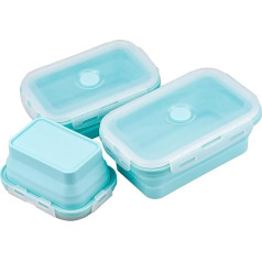 Demason Foldable Food Storage Containers, Pack of 3 Food Storage Boxes, Silicone Collapsible Containers, Lunch Boxes for Microwaves, Refrigerators, 350 ml, 500 ml, 800 ml (Blue)