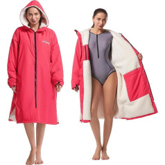 Hiturbo Warm Waterproof Swim Parka: Oversized Hooded Cape - Sherpa Lining - Recycled Fabric Robe - Surf Poncho