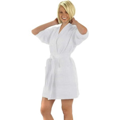 Glamptex Ladies Short 100% Cotton Rich Waffle Robe Bathrobe +Belt Dressing Gown Housecoat