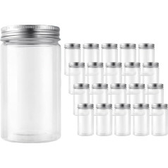 AKOLAFE 20 Pack 350ml Plastic Jars with White Aluminum Lids Round Clear Food Storage Containers Leak Proof Hardware Storage Crafts and Slime Making