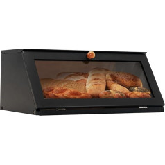 YOUDENOVA Bamboo Eco Bread Box Bread Basket Storage Box Kitchen Bread Storage Bread Container Visualised for Bread, Roasted Bread, 39 x 25 x 18 cm (L x W x H) cm, Black