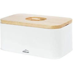 LACOR - 62868 - Nordic bread bin made of carbon steel, rubber lid, vintage design 2-in-1: the lid serves as a chopping board, dimensions 30 x 18 x 12.5 cm, matt white.