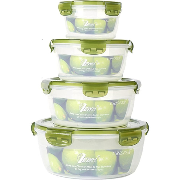JMYDecor Food Storage Containers Round Lunch Boxes Plastic Food Containers with Lids 4 Pack Dishwasher Freezer Microwave Safe Clear