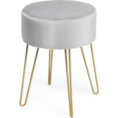 Giantex Dressing Stool, Velvet Stool, Round, Bedroom, Footstool, Stool with Metal Legs, Modern Upholstered Stool, Ottoman Stool for Bedroom, Living Room, Changing Room (Grey)