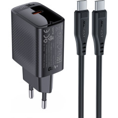 Acefast A82 GaN USB-C PD 20W tīkla lādētājs - melns + USB-C / USB-C kabelis