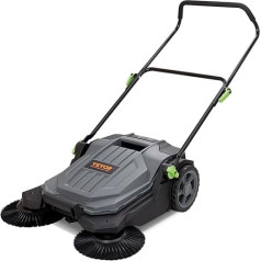 VEVOR Sweeper with Thruster, Mechanical Sweeper, Sweeping Width 65 cm, Manual Broom Non-Electric, Waste Bin 18.9L, Foldable Handle, Adjustable Angle and Height for Yard Driveway