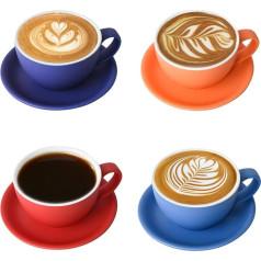 Yundu Set of 4 Latte Cup and Saucer Porcelain 10oz Cappuccino Tea Cafe Mocha Matte Mix Color