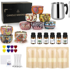 LDUMODUW 480 g Beeswax for Candles, 100 Candle Wicks, 6 Fragrance Oil, 9 Candle Tins, 8 Colour Blocks, and Candle Stickers