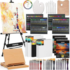 VISWIN All in One Super Deluxe Painting Set with Table Top and Field Easel, 96 Oil Watercolor and Acrylic Paint Set Canvas Brush Palette Professional Painting Set for Adults Artists Beginners
