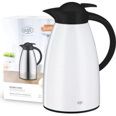 alfi SIGNO ONE 1.0 L, Coconut White Matt, Stainless Steel Vacuum Flask with Tempered Glass Insert, Screw Cap with Comfortable Push Button, Pouring with One Hand, Painted Stainless Steel Body, Ideal as