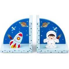Mousehouse Gifts 3D Rocket Space Themed Wooden Children's Bookends for Boys or Girls Nursery or Bedroom