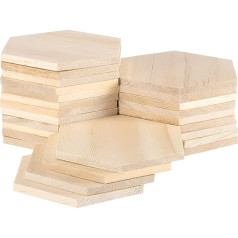 Excelart 25 Pieces 9 cm Wooden Hexagon Discs White Wood DIY Craft Wooden Slices Not Finished Shape Discs for Embellishment
