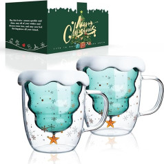 LIBWYS Cute Cups Christmas Mug Set of 2 Christmas Gifts Tea Glasses Coffee Glass Double-Walled Thermal Glass for Espresso Latte Macchiato (300 ml x 2) (2024 Christmas)